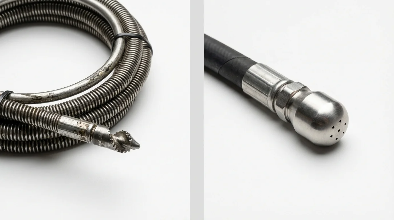 Drain snake cable and hydro jetting nozzle used for drain cleaning in Lansing, KS